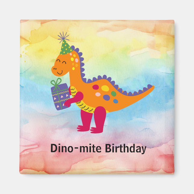 Imán Fiesta de cumpleaños de Dinosaur (Frente)