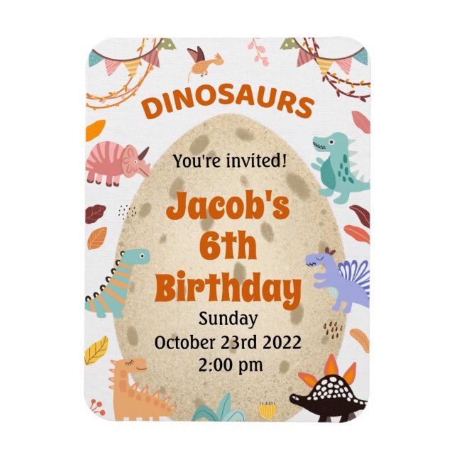 Imán Fiesta de cumpleaños de dinosaurio con huevo de Di (Vertical)