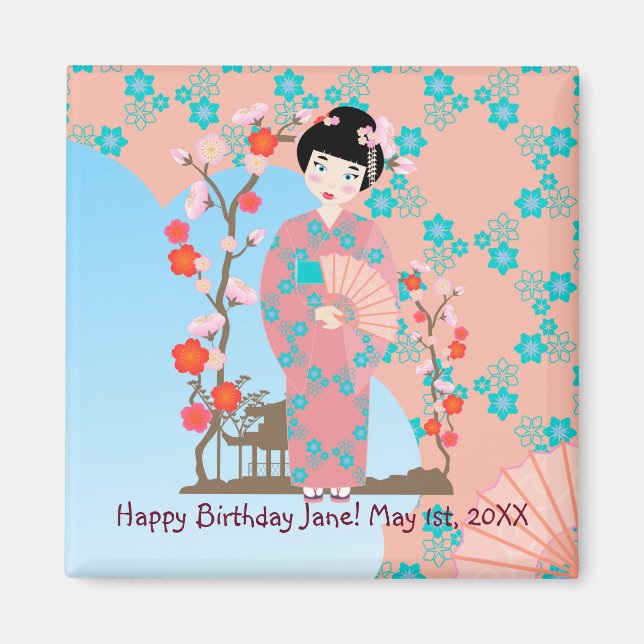 Imán Fiesta de cumpleaños de Geisha chica (Frente)