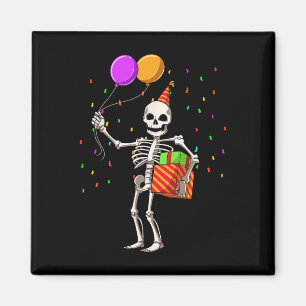 Imán Fiesta de cumpleaños de Halloween Skeleton Cumplea
