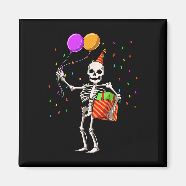 Imán Fiesta de cumpleaños de Halloween Skeleton Cumplea (Frente)