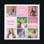 Imán Fiesta de cumpleaños de la Personalizado de Collag<br><div class="desc">La fiesta de cumpleaños de las personalizados bonitos favorece a los imanes con un collage de 6 fotos de una joven o chica adolescente con su nombre en las lindas plazas rosas junto a una hermosa torta de cumpleaños. Imán de cumpleaños feliz para chicas.</div>