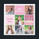 Imán Fiesta de cumpleaños de la Personalizado de Collag<br><div class="desc">La fiesta de cumpleaños de las personalizados bonitos favorece a los imanes con un collage de 6 fotos de una joven o chica adolescente con su nombre en las lindas plazas rosas junto a una hermosa torta de cumpleaños. Imán de cumpleaños feliz para chicas.</div>
