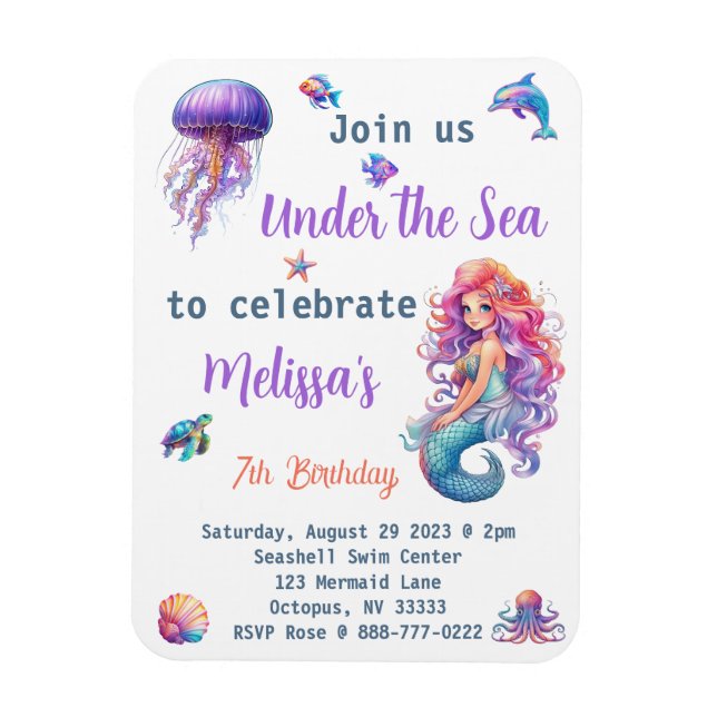 Imán Fiesta de Cumpleaños de la Sirenita bajo el mar (Vertical)
