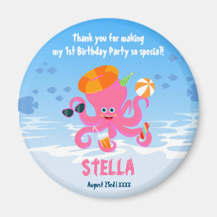 Imán Fiesta de cumpleaños de niña bebé de verano pulpo