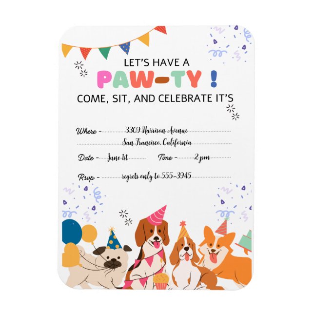 Imán Fiesta de cumpleaños de perro pimienta invitacione (Vertical)