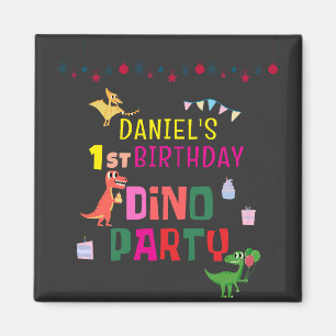 Imán fiesta de cumpleaños de un niño de dinosaurio chin
