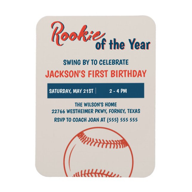 Imán Fiesta de cumpleaños del beisbol Rookie del año (Vertical)