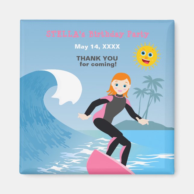 Imán Fiesta de cumpleaños femenina de surf (Frente)