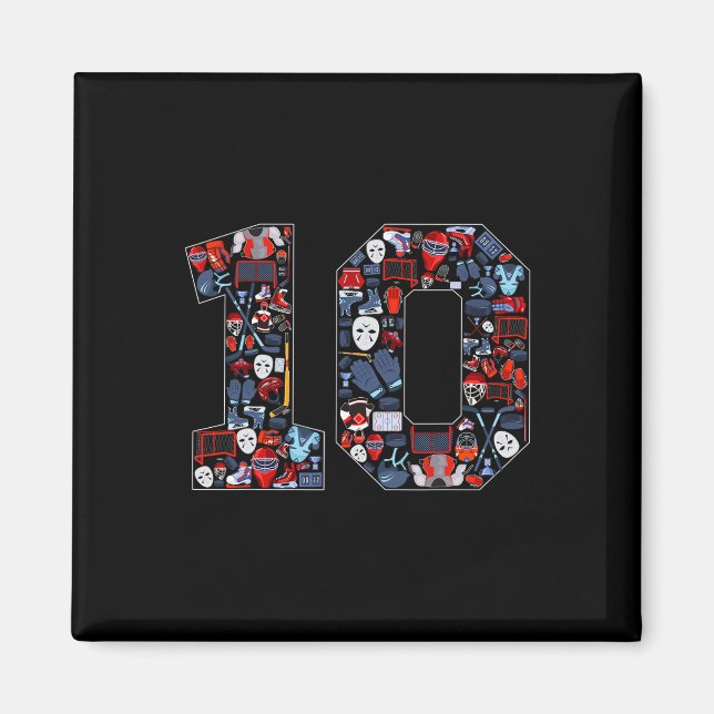 Imán Fiesta de cumpleaños número 10 temática de hockey  (Frente)