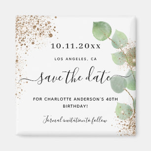 Imán Fiesta de cumpleaños oro eucalyptus guardar la fec