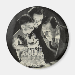 Imán Fiesta de cumpleaños vintage para papá con pastel