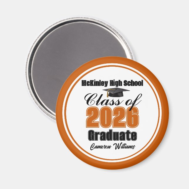 Imán Fiesta de Graduación Personalizada de Naranja Clas (Anverso/Reverso)