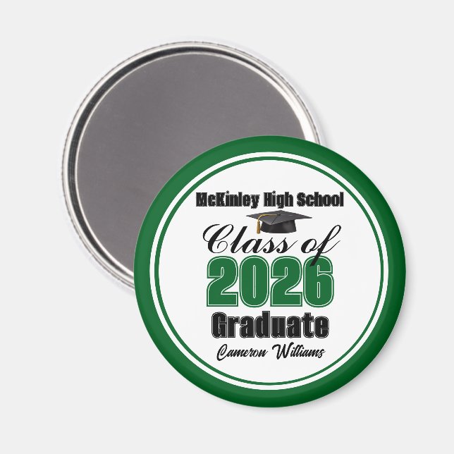 Imán Fiesta de Graduación Personalizada Verde de la Cla (Anverso/Reverso)