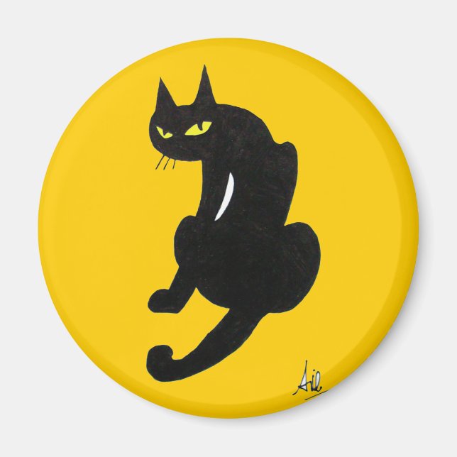 IMÁN FIESTA DE HALLOWEEN DEL GATO NEGRO (Frente)
