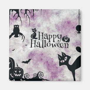 Imán Fiesta de Halloween Gato Negro Calabazas Malvadas