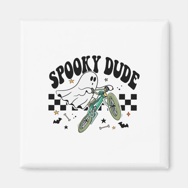 Imán Fiesta de Halloween Retro de ciclismo fantasma C (Frente)