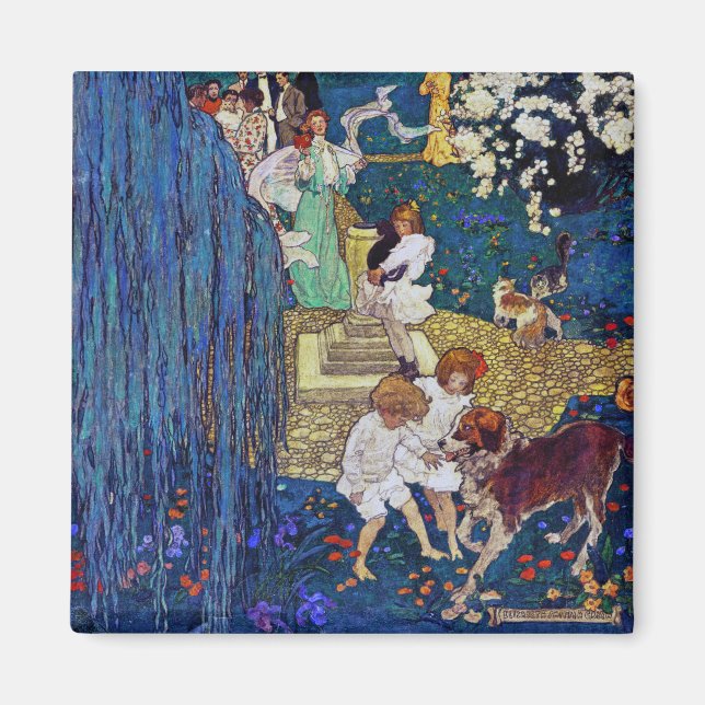 Imán Fiesta de jardín con perro y gato, Jessie Willcox  (Frente)