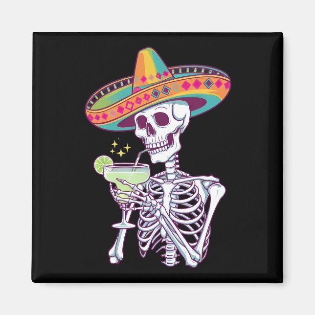 Imán Fiesta de Margarita del Esqueleto Mexicano Cinco D (Frente)