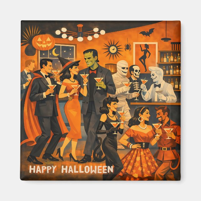 Imán Fiesta de Martini de Halloween Moderno de Mitad de (Frente)