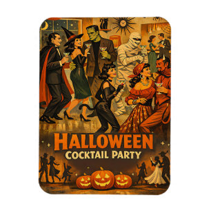 Imán Fiesta de Martini de Halloween Retro de la Mitad d