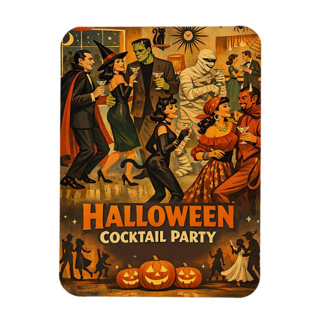 Imán Fiesta de Martini de Halloween Retro de la Mitad d (Vertical)