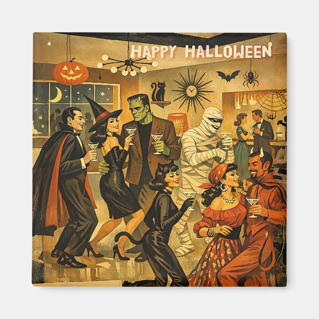 Imán Fiesta de Martini de Halloween Retro de la Mitad d (Frente)