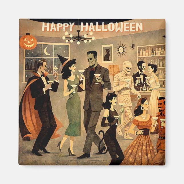 Imán Fiesta de Martini de Halloween Retro de Mediados d (Frente)