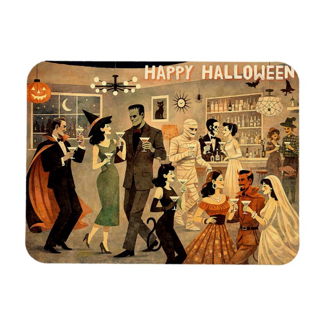 Imán Fiesta de Martini de Halloween Retro de Mediados d (Horizontal)