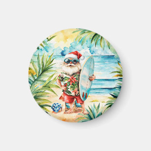 Imán Fiesta de Navidad en la playa con surf y Papá Noel