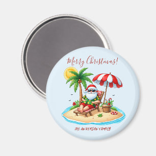 Imán Fiesta de Navidad en la Playa Tropical y Santa