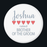 Imán Fiesta de novias y bodas 5 Hermano Corazón de Groo<br><div class="desc">Los miembros de la fiesta nupcial y nupcial se sentirán amados y apreciados con un regalo de "cinco corazones" hecho especialmente para ellos. El amor es de lo que se trata. Ya sea un boda de ciudad o una boda de destino, los artículos personalizados le harán sonreír. Las camisetas del...</div>