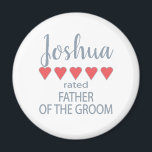 Imán Fiesta de novias y bodas 5 Padre corazón del Groom<br><div class="desc">Los miembros de la fiesta nupcial y nupcial se sentirán amados y apreciados con un regalo de "cinco corazones" hecho especialmente para ellos. El amor es de lo que se trata. Ya sea un boda de ciudad o una boda de destino, los artículos personalizados le harán sonreír. Las camisetas del...</div>