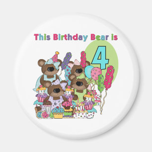 Imán Fiesta de Oso de Teddy 4er cumpleaños camisetas y
