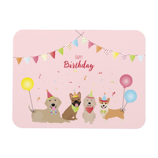 Imán Fiesta de Perro de Cumpleaños Feliz (Horizontal)