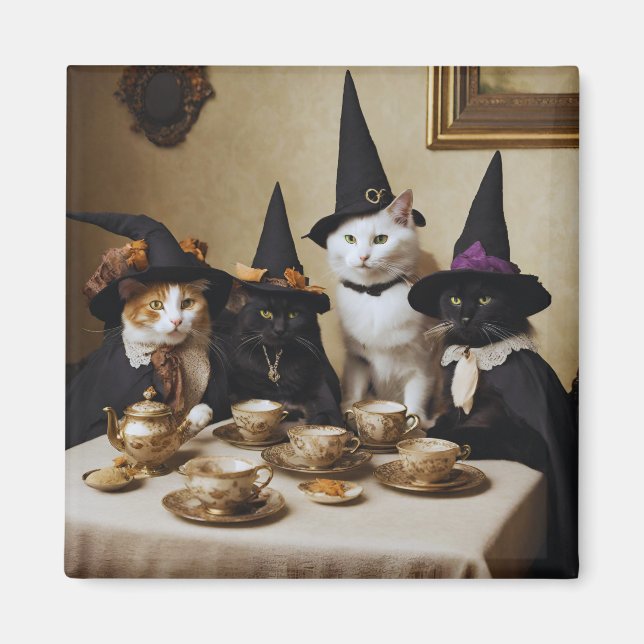 Imán Fiesta de té de gato de bruja (Frente)