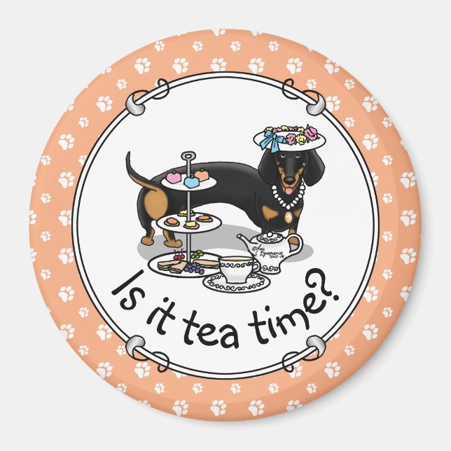 Imán Fiesta de té dulce Dachshund Perro (negro y marrón (Frente)