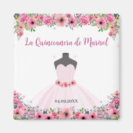 Imán Fiesta De Vestido Quinceanera Floral Rosa