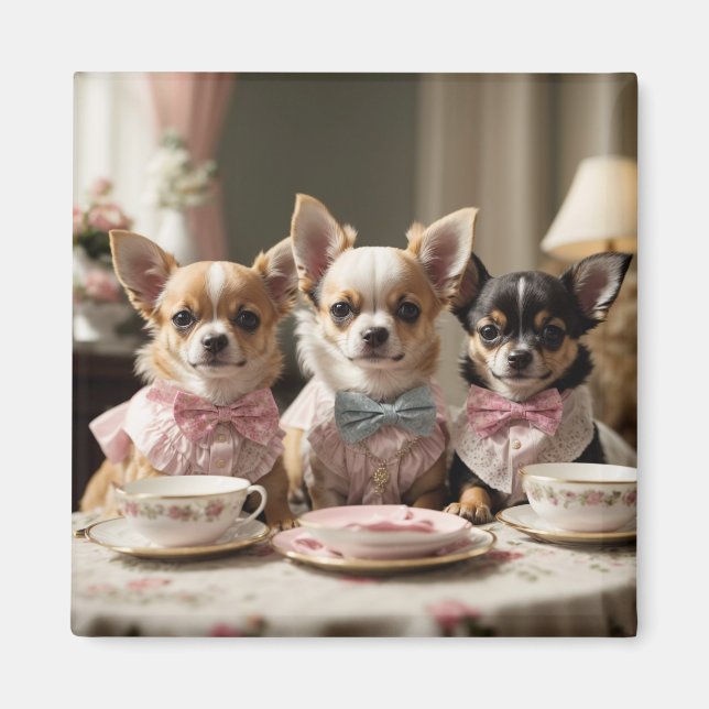 Imán Fiesta del té de Cute Girly Chihuahua (Frente)