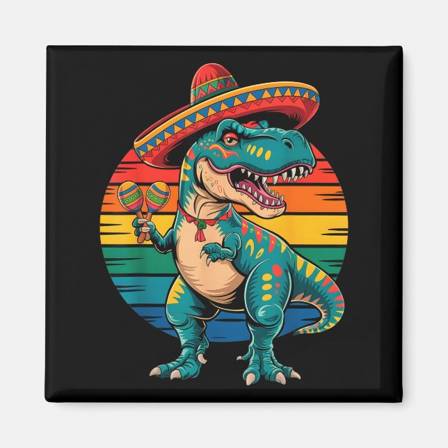 Imán Fiesta mexicana del dinosaurio retro cinco de mayo (Frente)