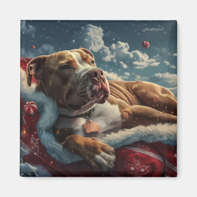 Imán Fiesta Navideña de Perro Pitbull (Frente)
