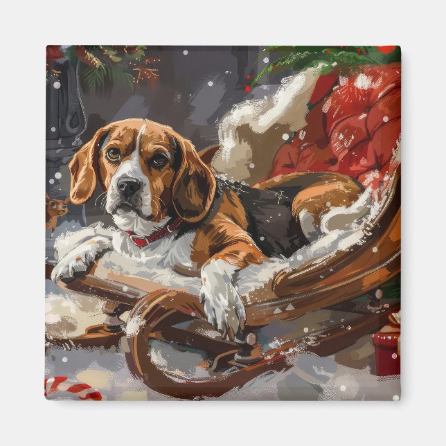 Imán Fiesta Navideña del Perro Beagle (Frente)