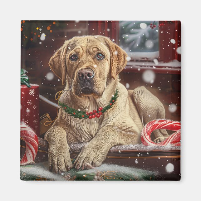 Imán Fiesta Navideña del Perro Labrador (Frente)