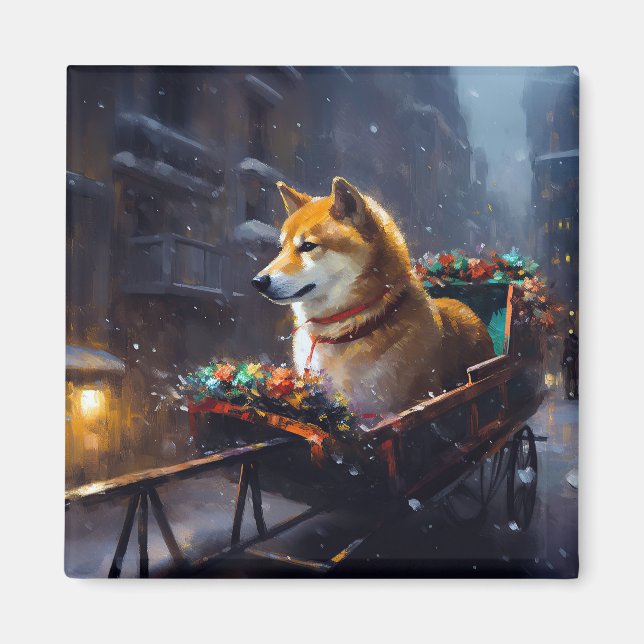 Imán Fiesta Navideña Shiba Inu (Frente)