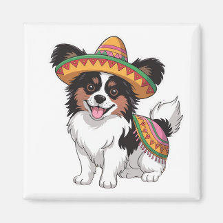 Imán Fiesta Papillon Dog con Sombrero y Sarape