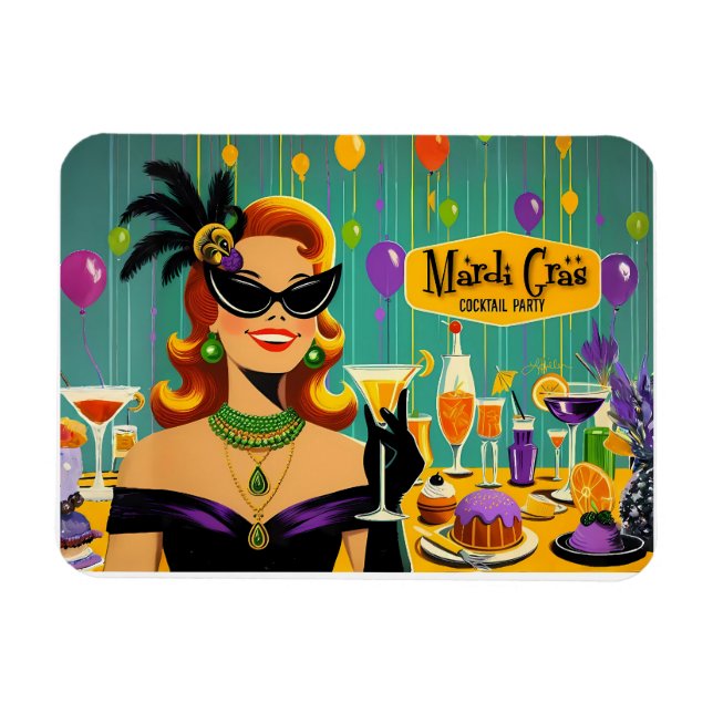 Imán Fiesta Retro de Cóctel de Carnaval 50s (Horizontal)