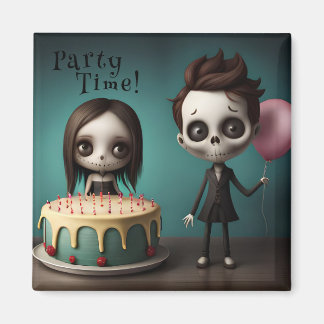Imán Fiesta tiempo! esqueletos amigos con pastel de cum