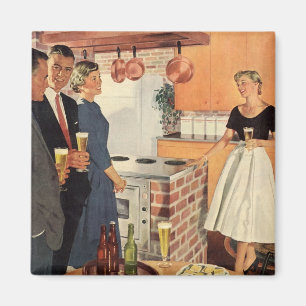 Imán Fiesta vintage en la cocina, cerveza y aperitivos