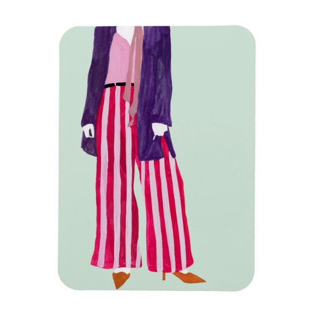 Imán Figura de la moda de pie - Pantalones a rayas (Vertical)