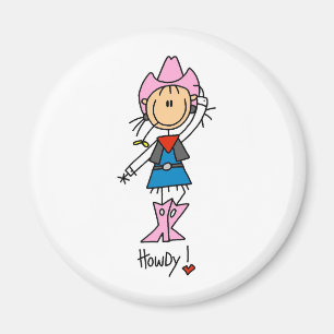 Imán Figura de palo vaquera con sombrero rosa y botas i